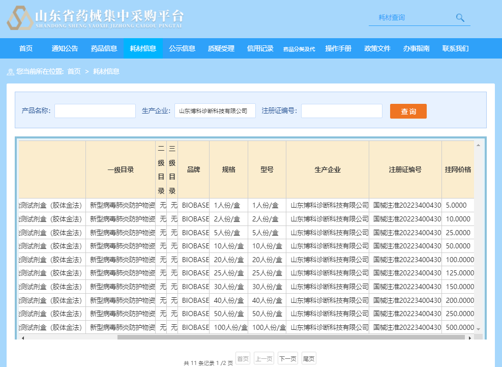 熱烈祝賀山東博科診斷科技有限公司新型冠狀病毒（2019-nCoV）抗原檢測試劑盒在山東省藥械集中采購平臺掛網(wǎng)成功！